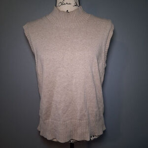 Alex Mill Oatmeal Mock Neck Knit Sweater Vest Size XL w Ribbed Detail Beige